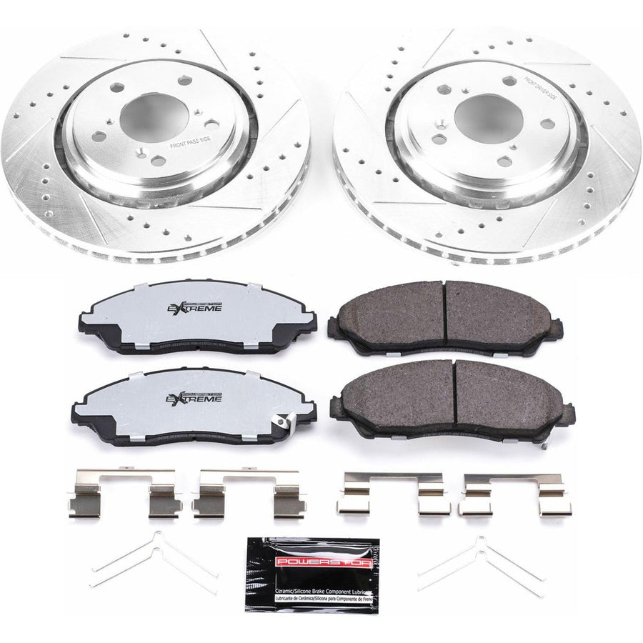 Power Stop Front Brake Kit For Acura MDX 2017 2018 2019 2020 - Truck & Tow Carbon Fiber Ceramic Brake Pads & Drilled and Slotted Rotors Replacement, K7352-36