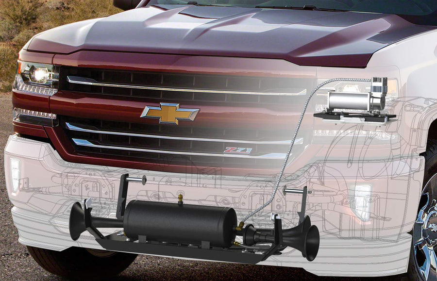Kleinn Air Horns Onboard Air System Direct Fit GM 1500, Multi, (GM1500-OBA)