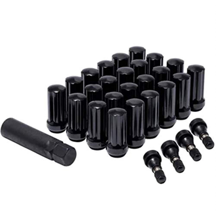 Lug Nut Kit Pro Comp Wheels 16144B 14 x 1.5 HT Spline 6 Lug Kit w/Valve Stem Black Lug Nut Kit