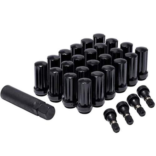 Lug Nut Kit Pro Comp Wheels 16144B 14 x 1.5 HT Spline 6 Lug Kit w/Valve Stem Black Lug Nut Kit
