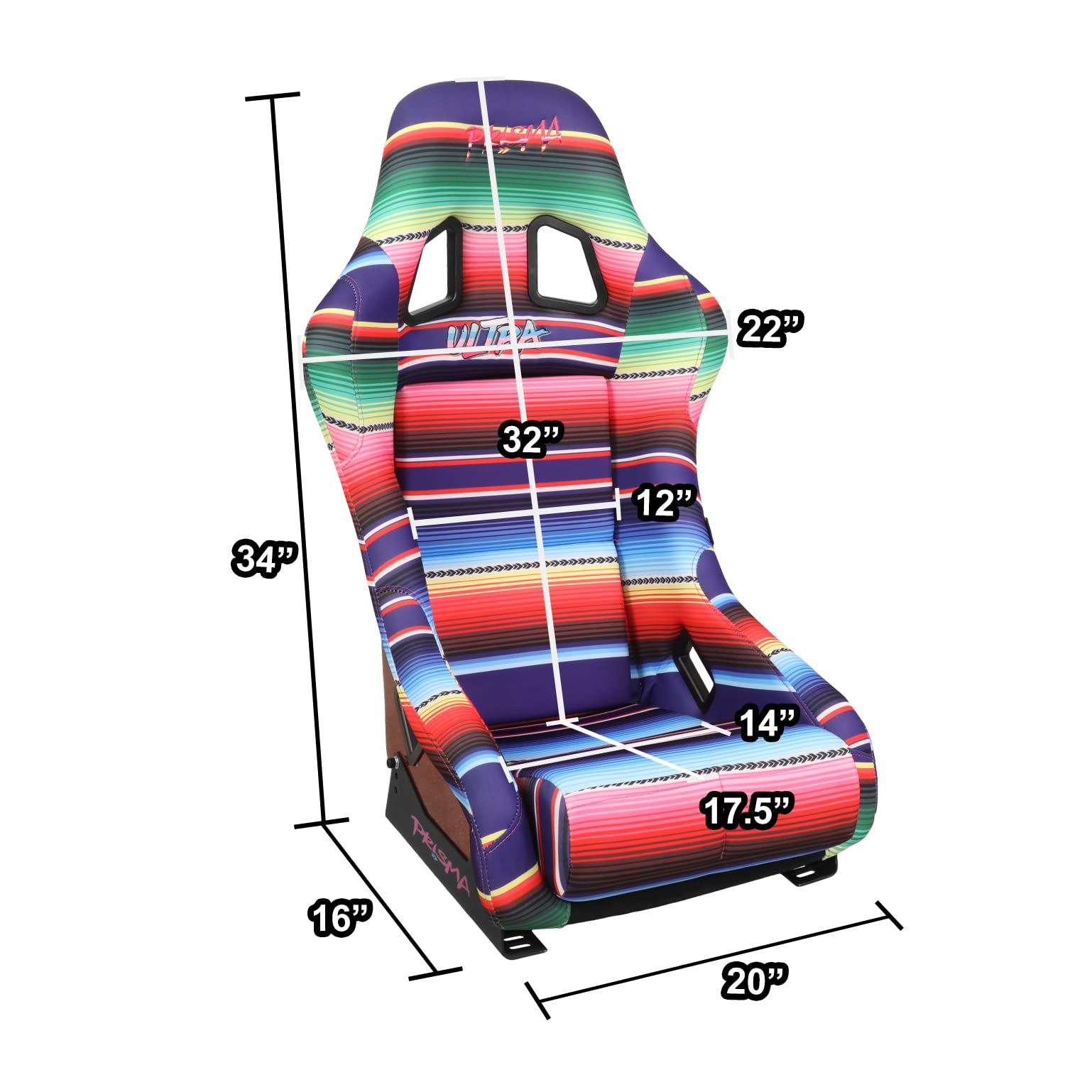 NRG Innovations Prisma FRP-303-MEXICALI Fixed Back Bucket Racing Seat with Bottom Mount Bracket, Serape Design/Fresh Red Glitter Back