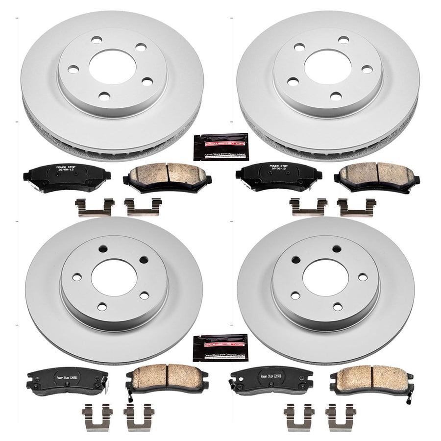 Power Stop Coated Brake Rotor & Ceramic Brake Pads CRK2556- front & rear For Buick LeSabre 2000-2005, Pontiac Bonneville 2000-2005 [Model Specific]
