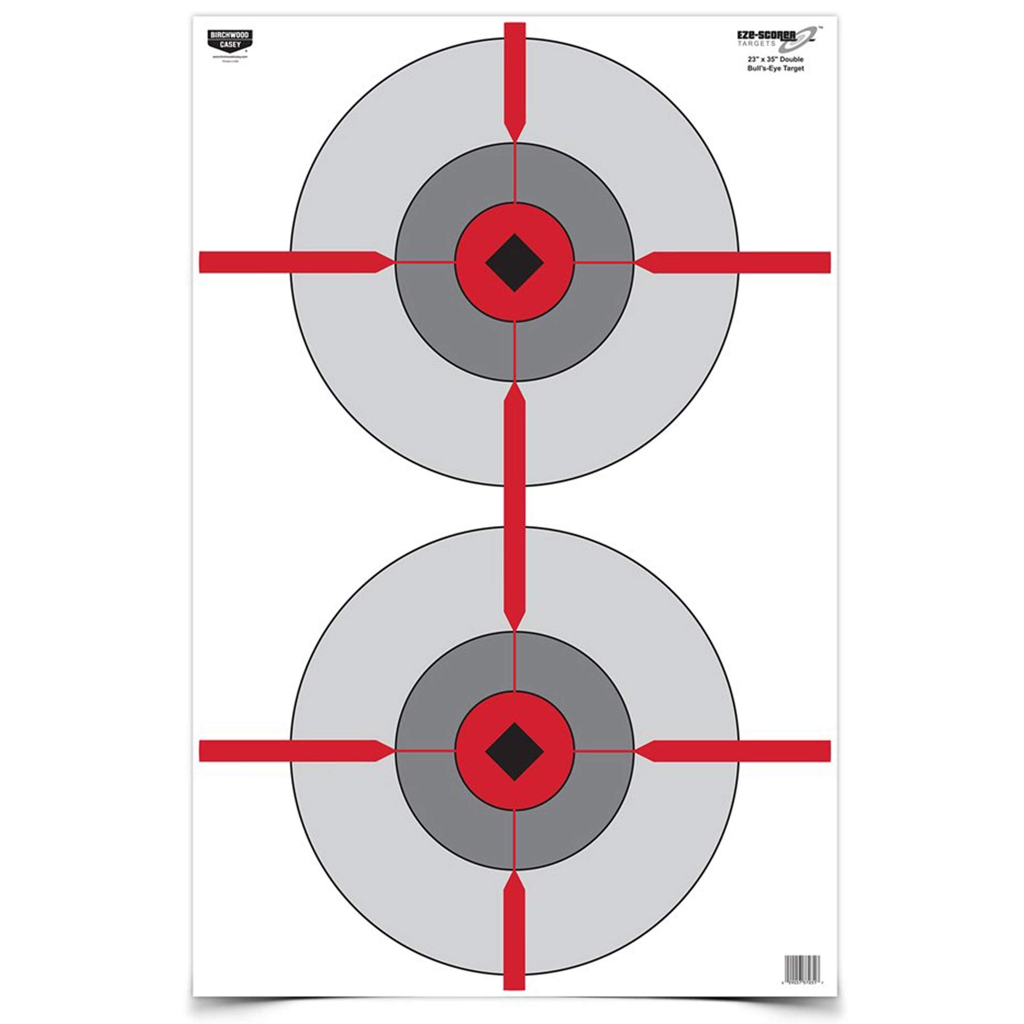 23" x 35" BIRCHWOOD CASEY Eze-Scorer Double Bull's-Eye Shoot-Up Brilliant White Paper Targets for Indoor and Outdoor Use, 100 Targets