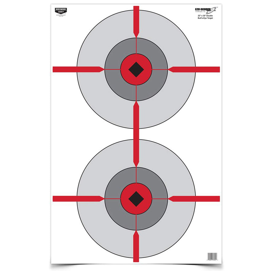 23" x 35" BIRCHWOOD CASEY Eze-Scorer Double Bull's-Eye Shoot-Up Brilliant White Paper Targets for Indoor and Outdoor Use, 100 Targets