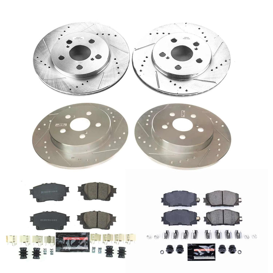 Power Stop Z23 K8664 Front and Rear Brake Kit-Drilled/Slotted Brake Rotors & Carbon Ceramic Brake Pads For Toyota Corolla 2020-2022 [Model Specific]
