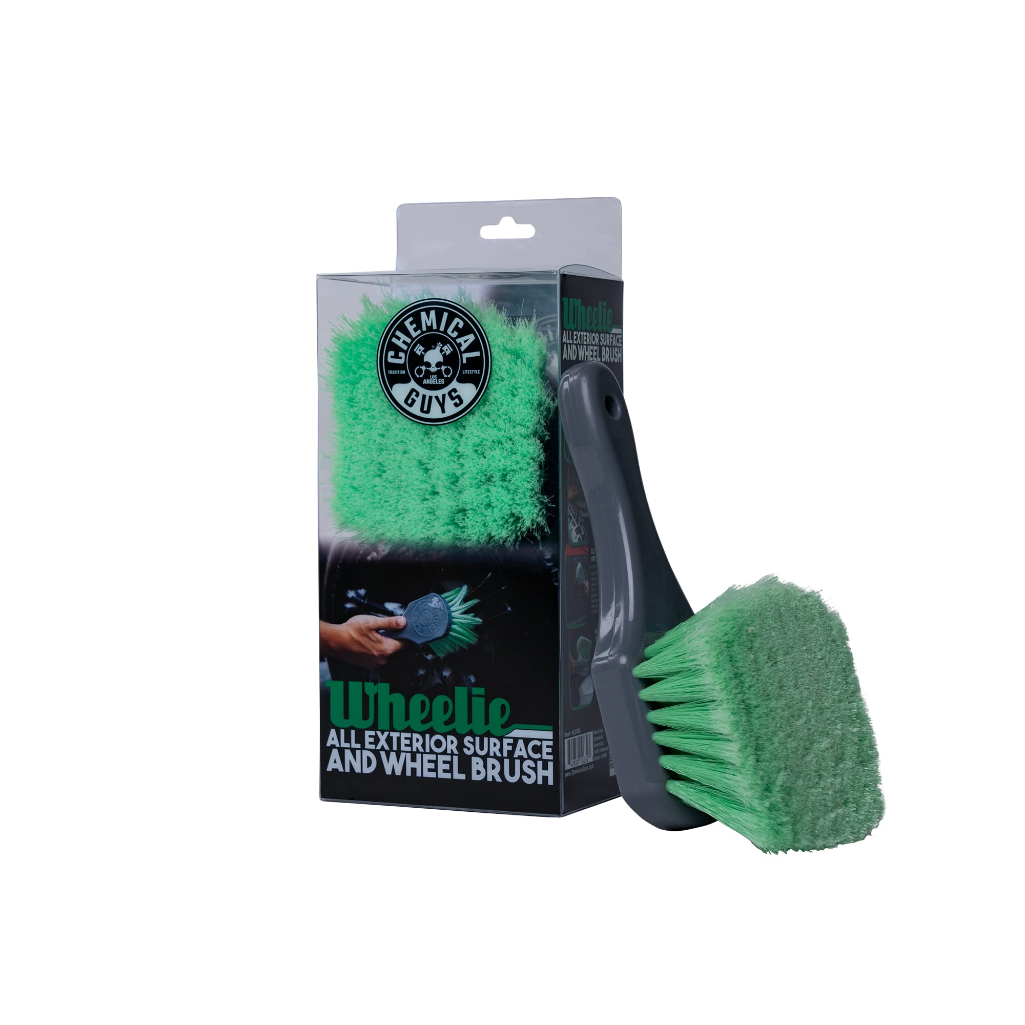 Wheelie Chemical Guys All Exterior Surface and Wheel Brush, Wheel Cleaner Brush with Soft Bristles, Safe Cleaning of Rims, Tires, and Exterior Surfaces on Cars, Trucks, Motorcycles, RVs, & More, Green