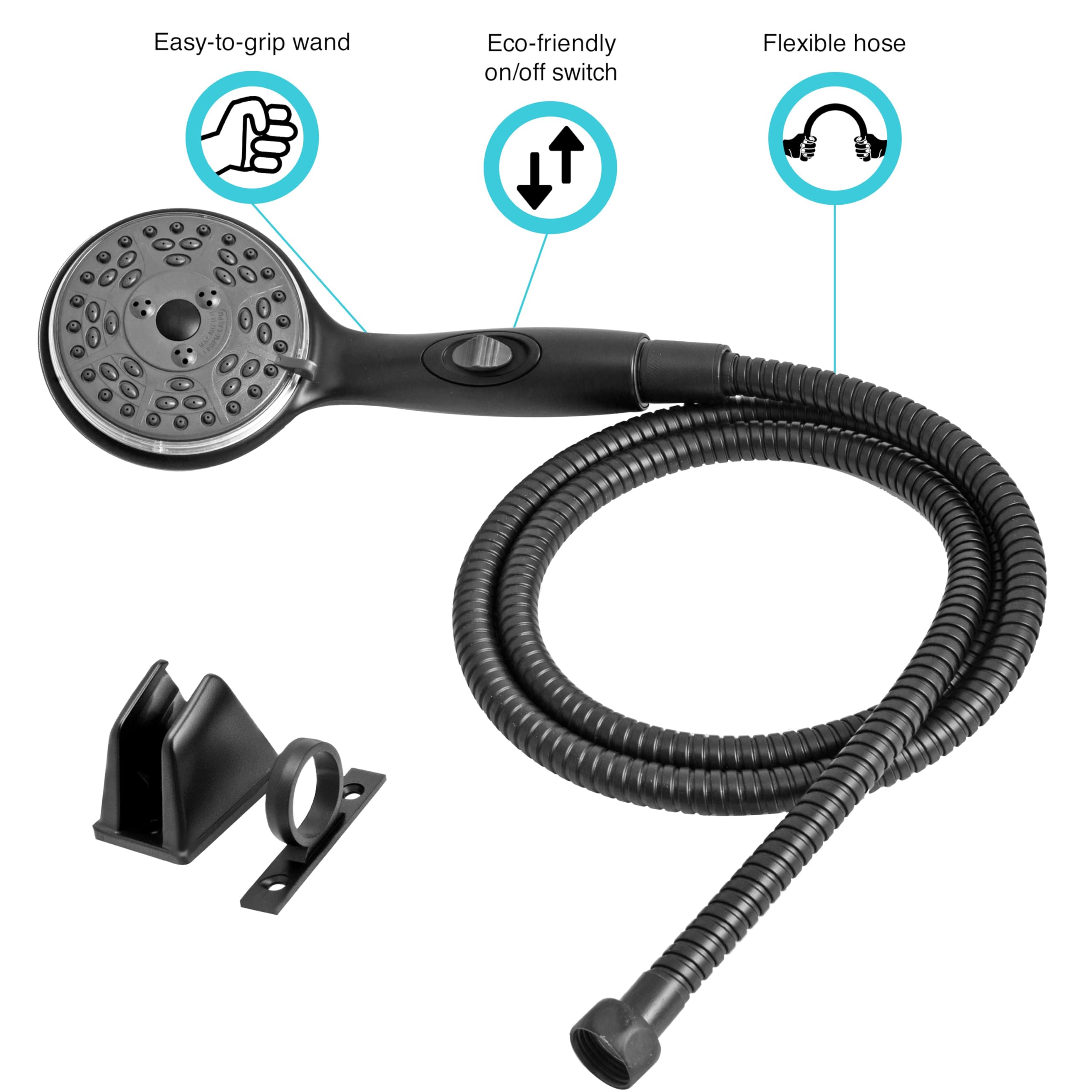 Dura Faucet Handheld Premium RV Shower Wand and Hose Kit, Eco-Friendly On/Off Switch (Matte Black)