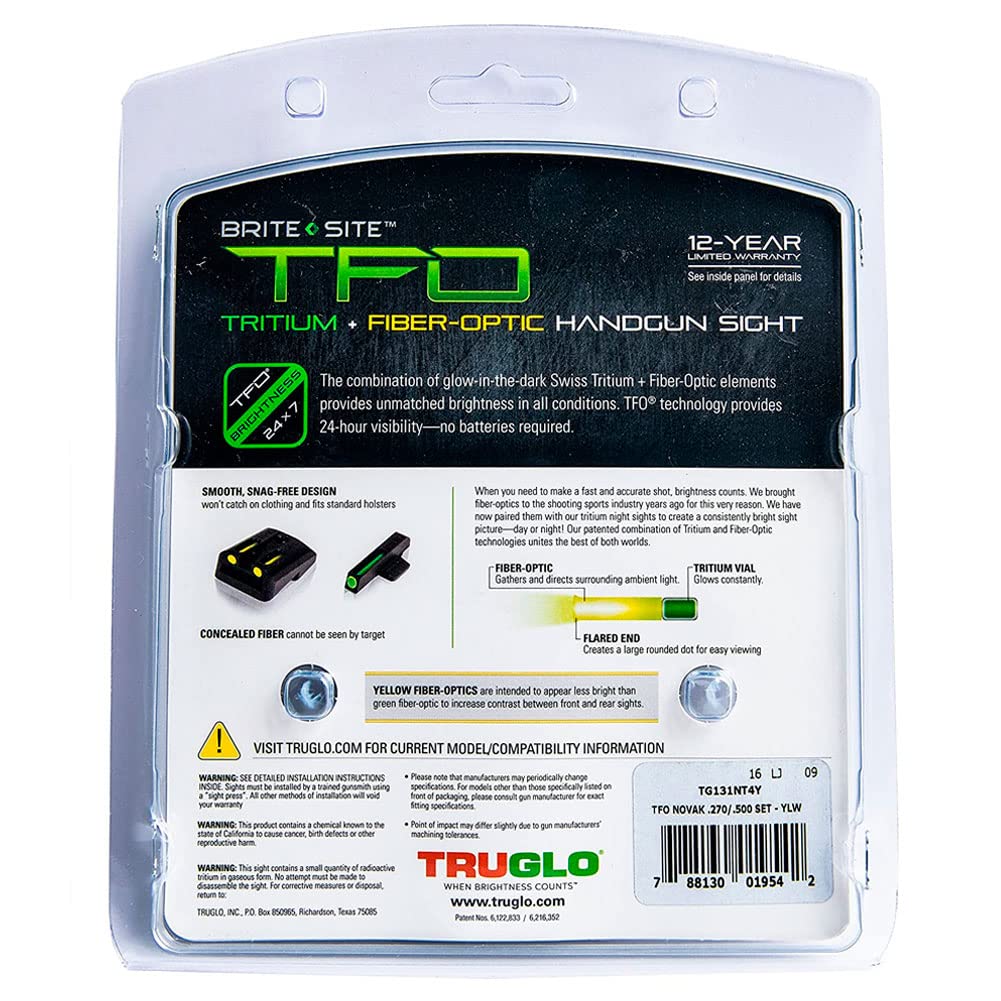 Tritium & Fiber-Optic TRUGLO Handgun Sight | Durable Compact High-Visible Green Front & Yellow Rear Night Sight Set, Compatible with 1911 .270/.500 Handguns