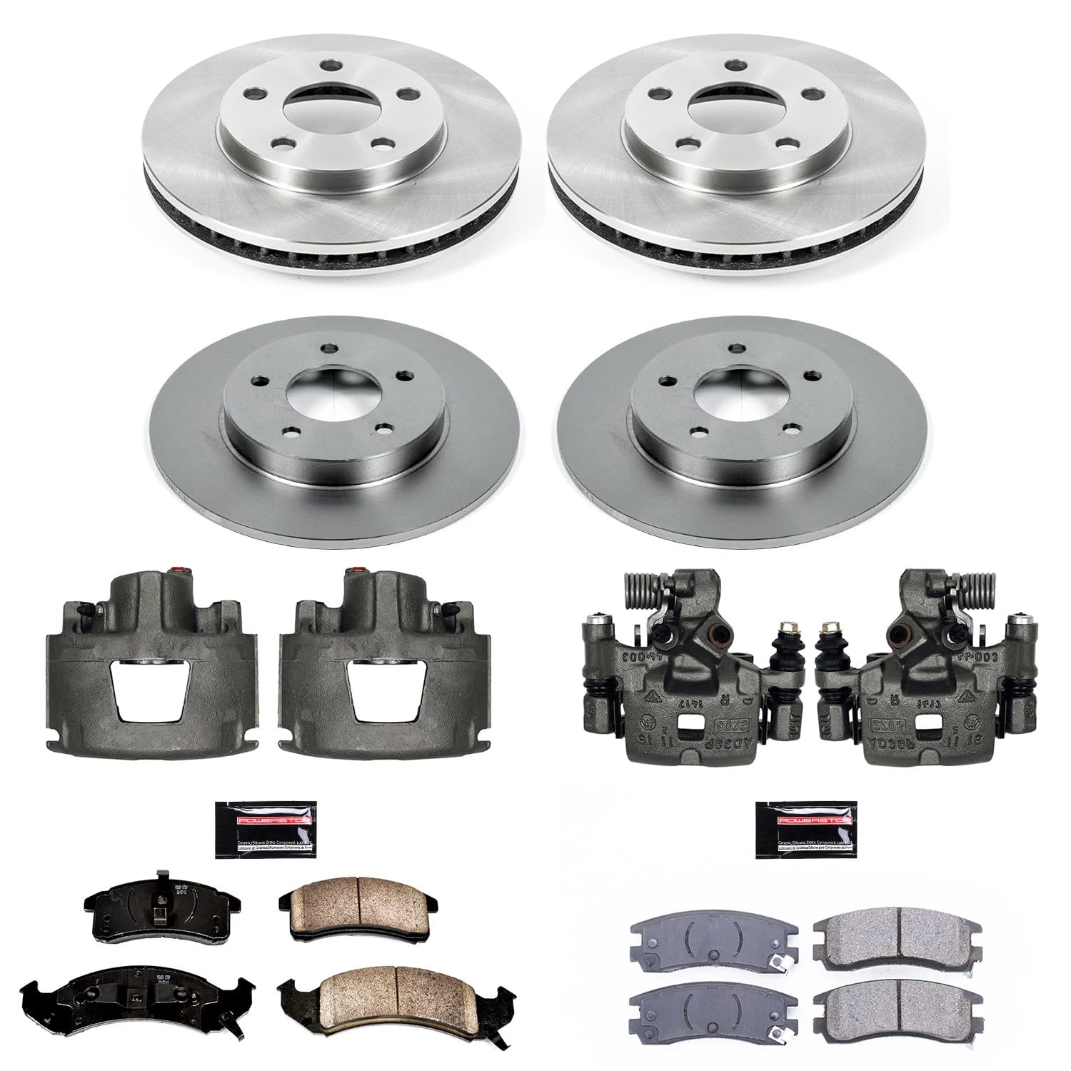 Power Stop KCOE2760 Autospeciality Brake Caliper Kit- Front & Rear Brake Rotors, Ceramic Brake Pads