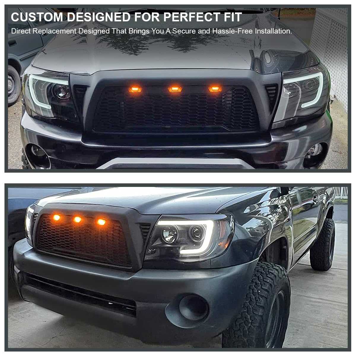Matte Black Mesh Style SPEC-D TUNING Front Hood Grill Grille w/LED Lights Compatible with 2005-2011 Toyota Tacoma