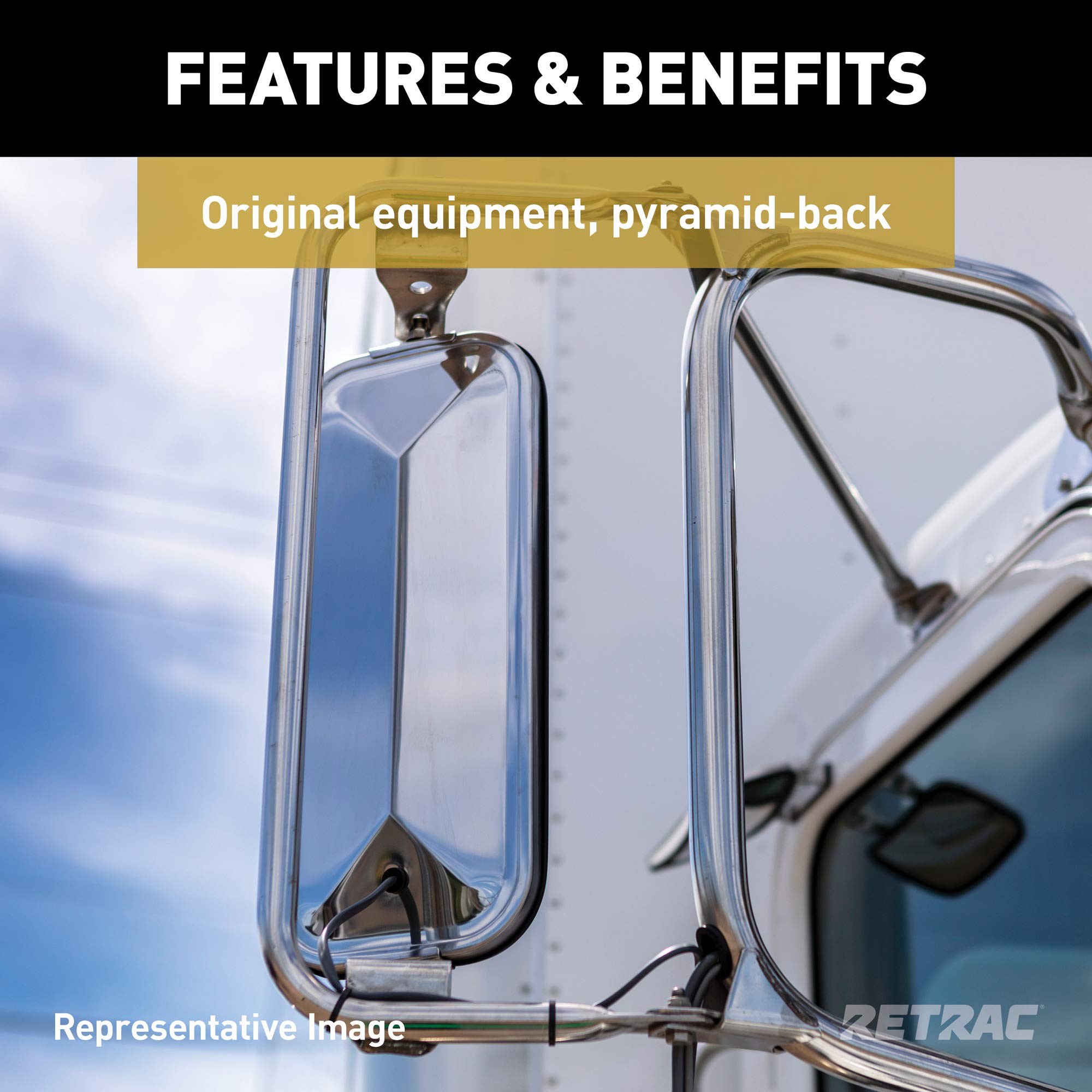 7 x 16-Inch RETRAC Black Steel Pyramid-Back West Coast Mirror Head, Universal Driver or Passenger Side