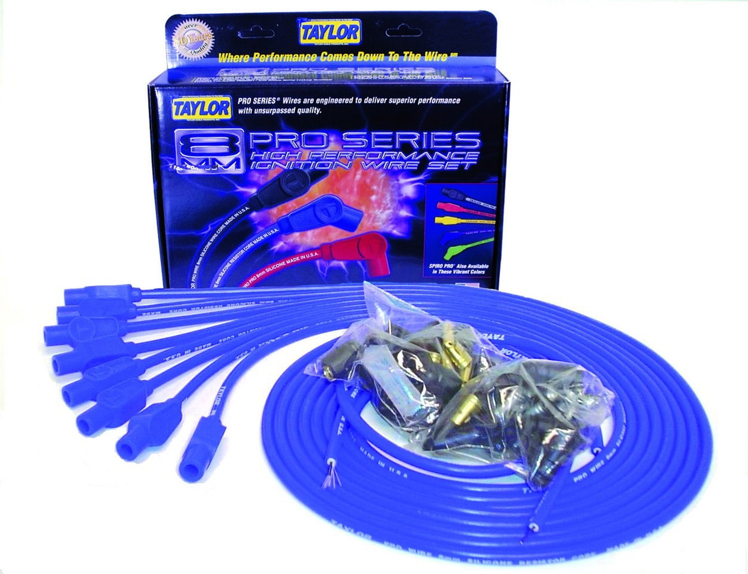8mm Taylor Cable Pro Wire Blue Spark Plug Wire Set 70655