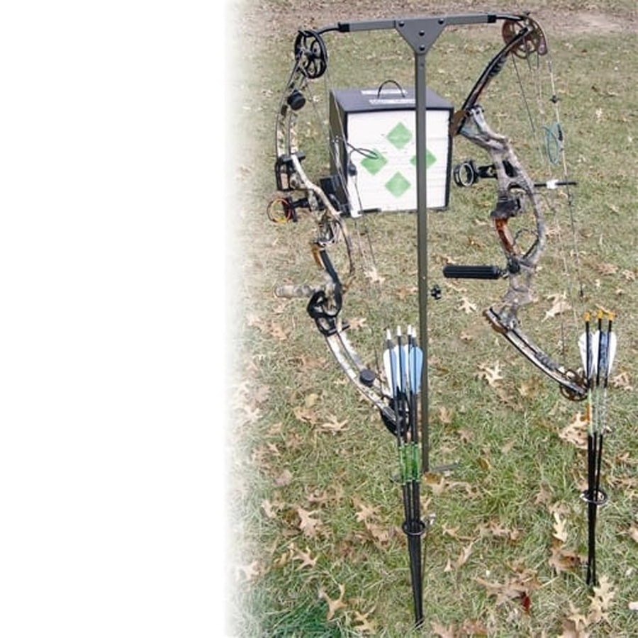 HME Durable High Performance Step-in-Spade Design User-Friendly Easy Setup Versatile Archer's Practice Dual-Sided Bow Hanger - Archer's Arrow Caddies Included, One Size, Olive