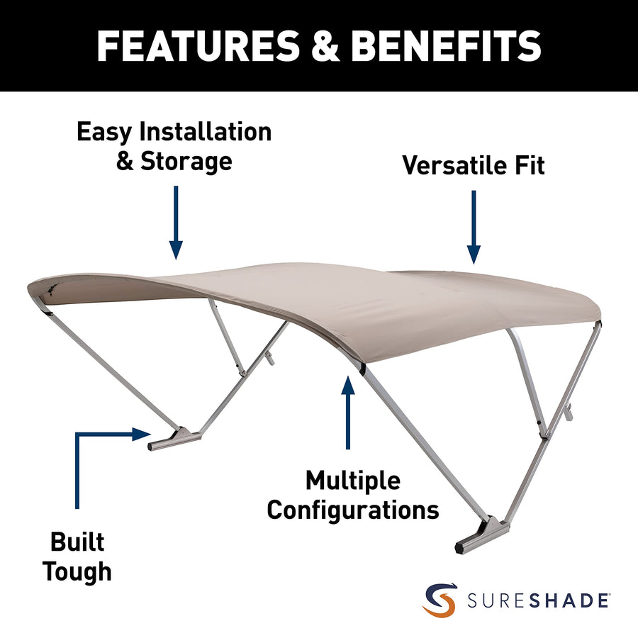 Pontoon Power Bimini Top SureShade fits 92-102" W, Clear Anodized Aluminum Frame, 10' Marine-Grade Canvas, Rail Mounted Controller, Bluetooth® Capability, Quick Connect Install, Beige – 2024050709