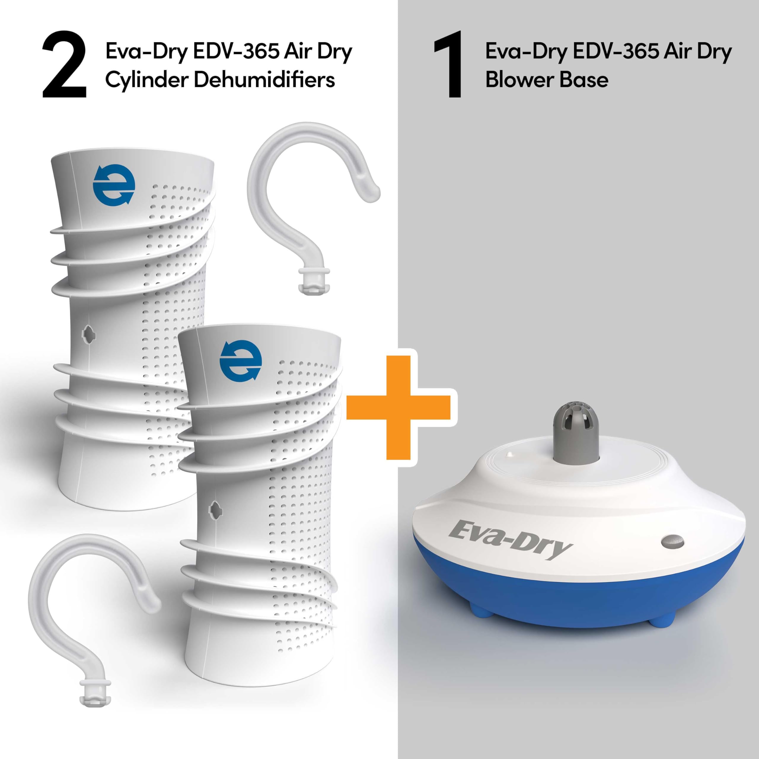 Eva-Dry Air-Dry System EDV-365 – Renewable Dehumidifier with Dual Cylinders, Rapid 2-Hour Renewal, and Color-Changing Indicator – Ideal for Closets, Safes, Boats, and Small Spaces