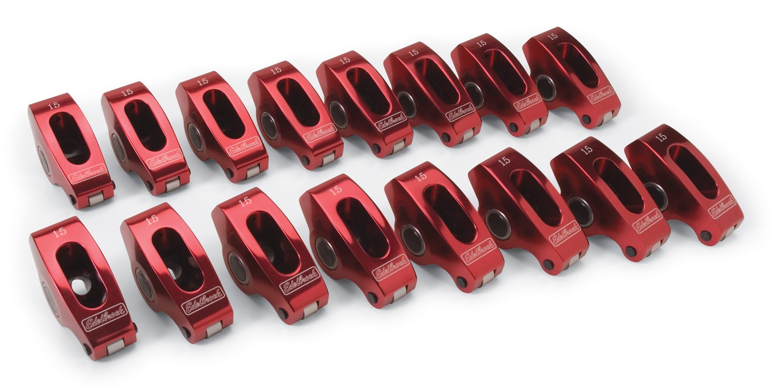 Red Edelbrock Roller Rocker Arms Small Block Chevy 3/8 in.Ratio 1.5 to 1 Qty 16 Roller Rocker Arms