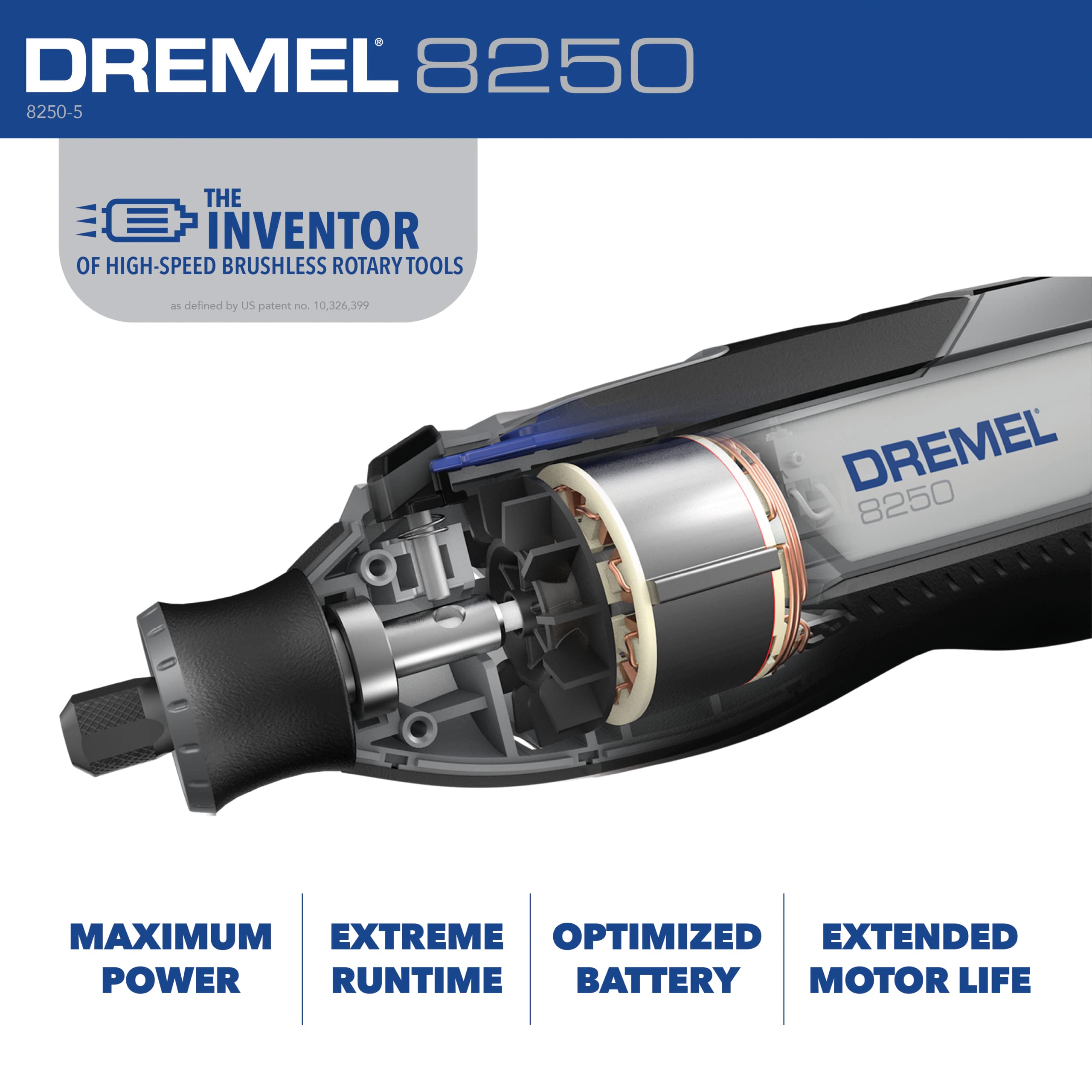 Dremel 12V Lithium-Ion Variable Speed Cordless Rotary Tool 8250-5 with Brushless Motor - 5 Rotary Tool Accessories, 3Ah Battery, Charger, and Tool Bag