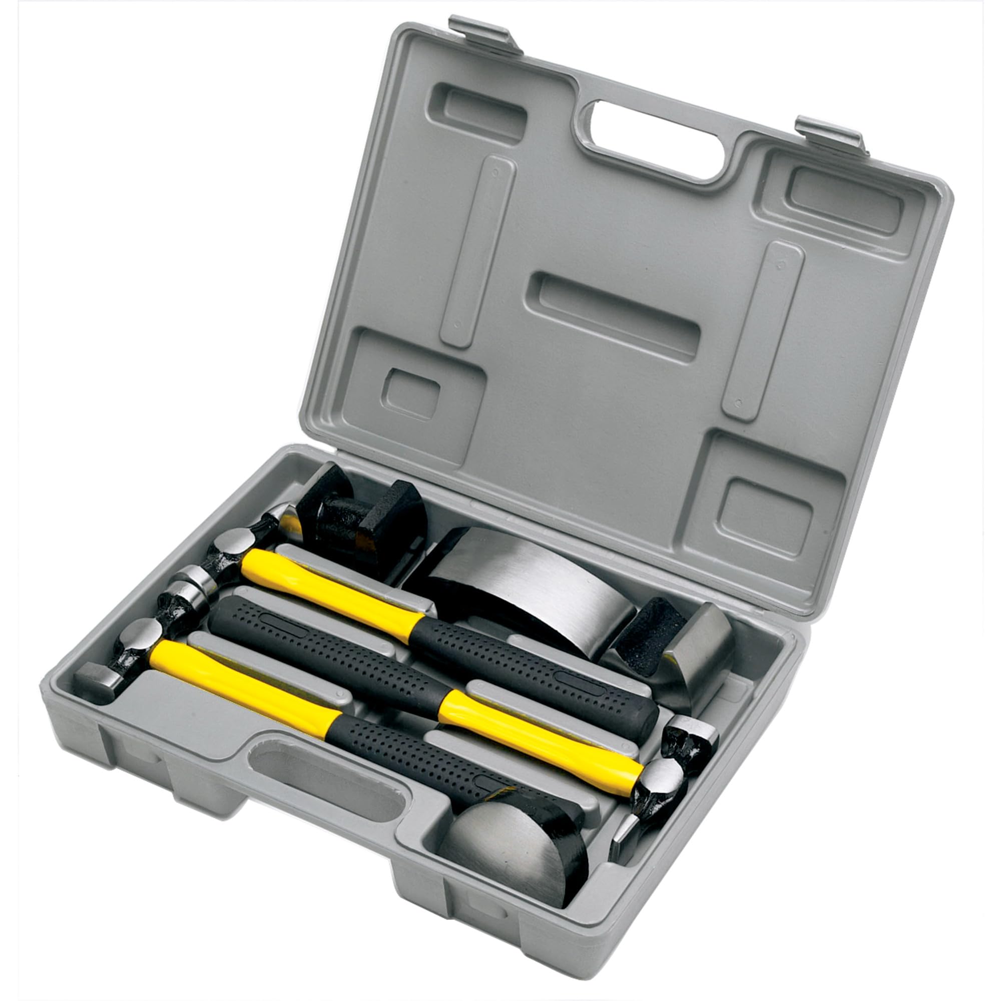 M7007 Performance Tool Auto Body Repair Kit with Hammers on Fiberglass Handles and Dollies in Tool Case, Yellow and Black (7-Piece)