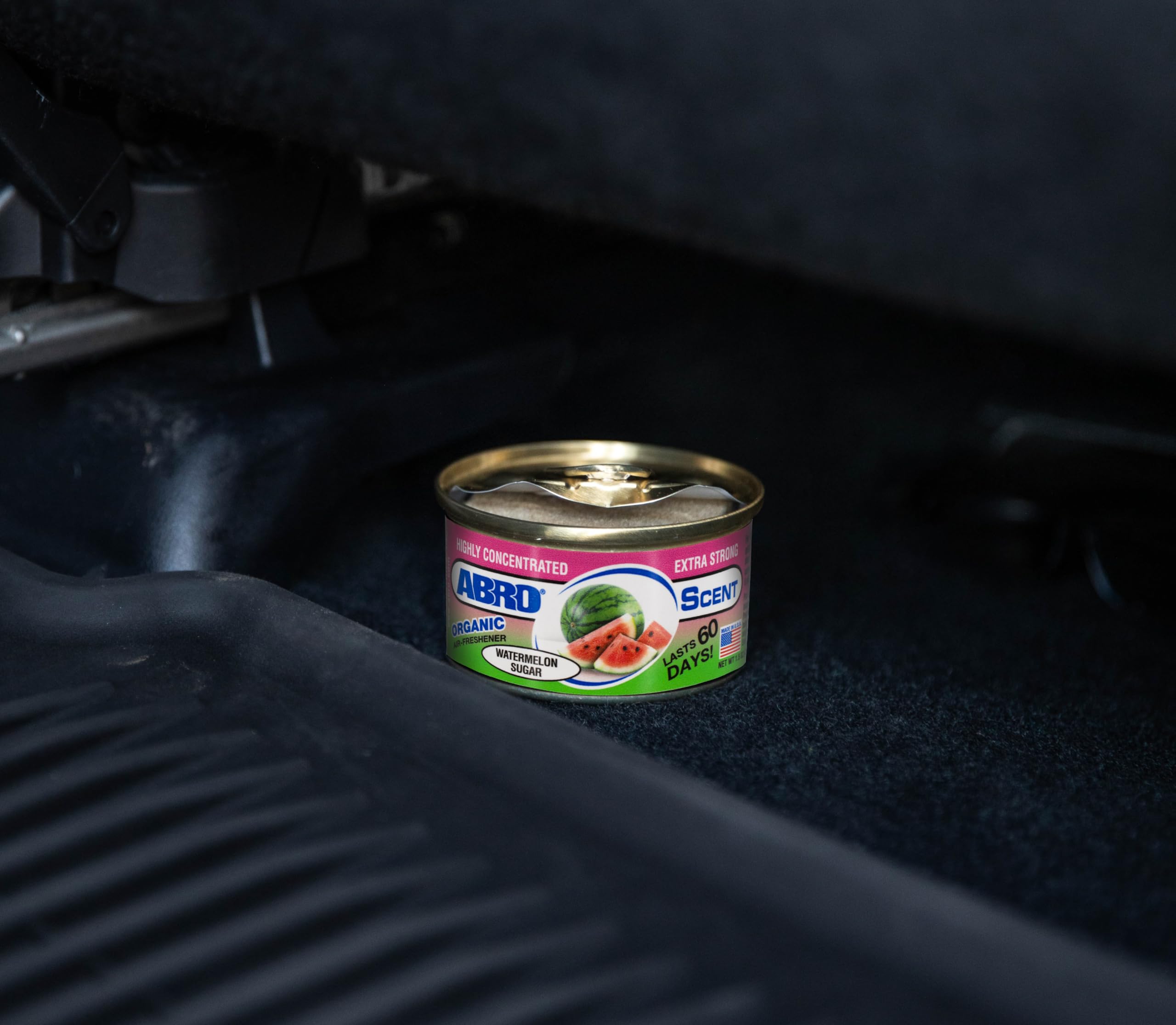 ABRO Air Freshener Car Cans: Spill Proof Air Fresheners for Home, Office, or Car Accessories, Lasts Up to 60 Days - 1 Pack Watermelon Sugar Scent