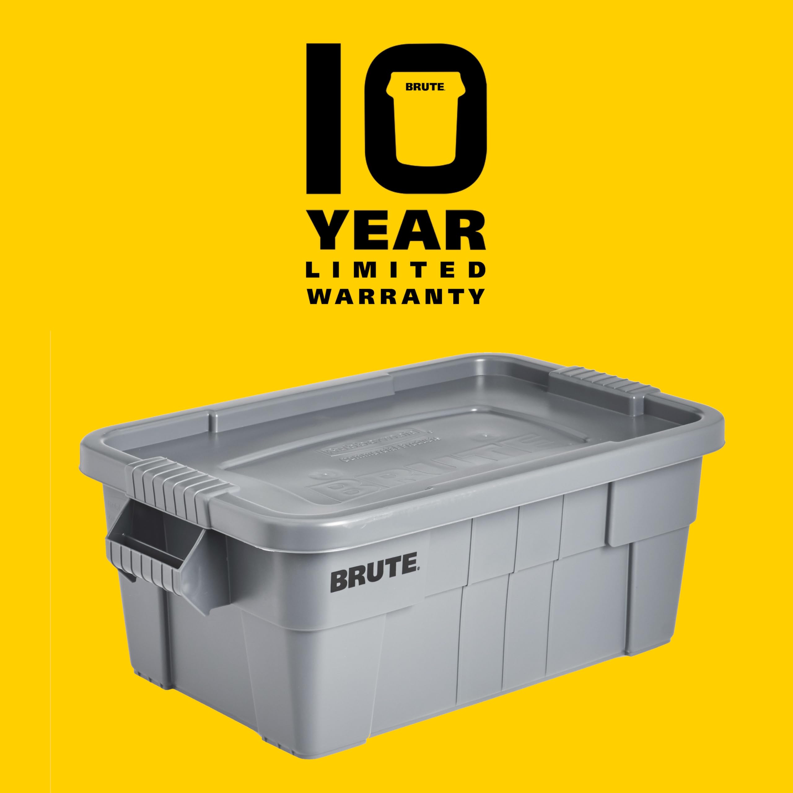 BRUTE Rubbermaid Commercial Products Tote Storage Container with Lid, 14-Gallon-included, Rugged/Reusable Boxes for Moving/Storing in Garage/Basement/Attic/Jobsite/Truck/Camping, Gray