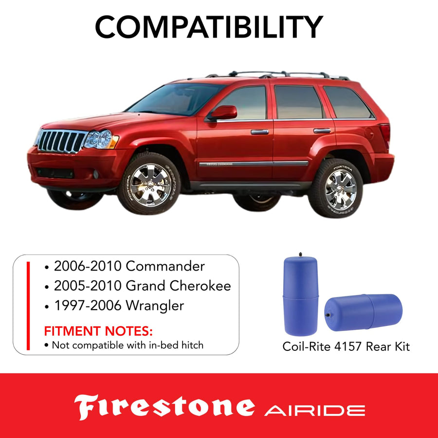 Firestone 4157 Airide Coil-Rite Rear Springs Kit fits 2005-2010 Grand Cherokee and 1997-2006 Wrangler | 5-35 PSI | No Drill Installation | Load Capacity of 1,000 Pounds