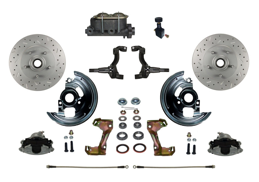 Manual LEED BRAKES Front Disc Brake Conversion Kit Cross Drilled And Slotted With Cast Iron M/C Adjustable Proportioning Valve