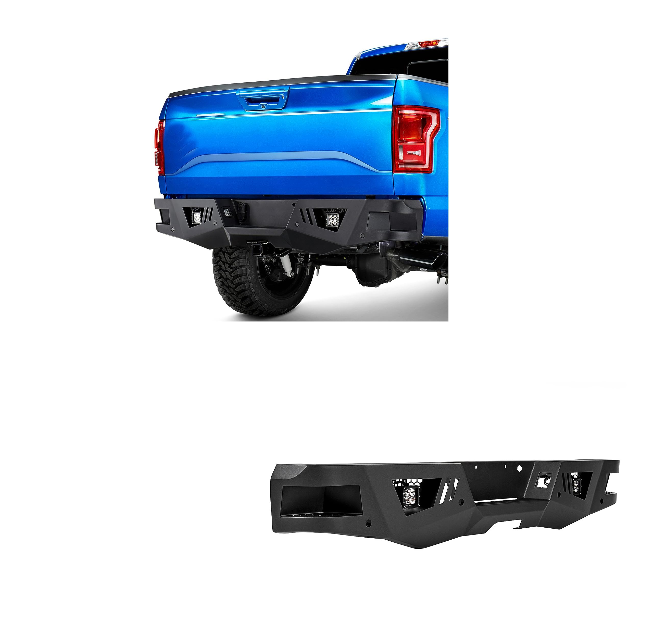 Heavy Duty Black Horse Armour Rear Bumper Includes 1 Set of 4in Cube Lights Matte Black Compatible with 2015-2020 Ford F-150-ARB-F115-KIT
