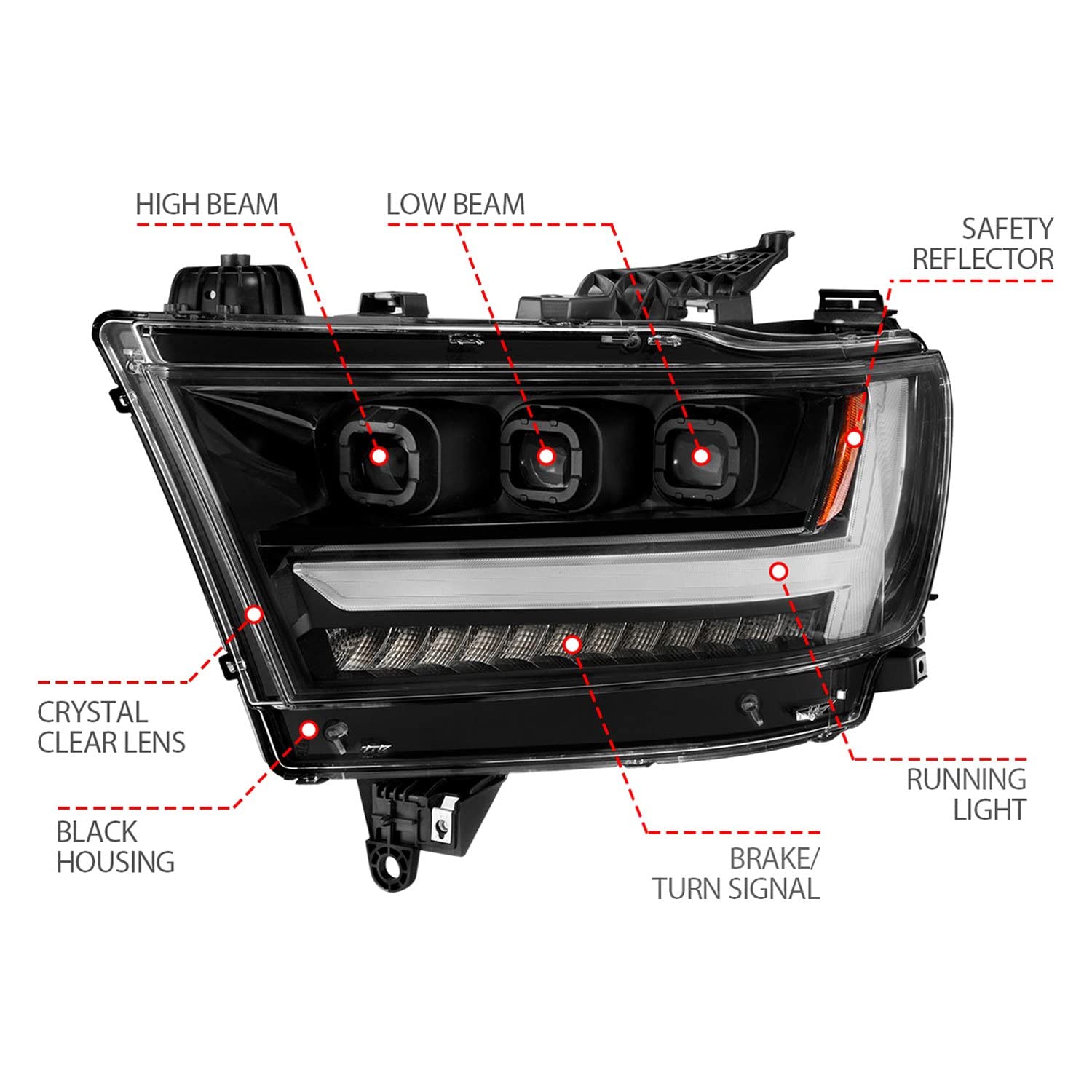 FULL LED ANZO USA Projector Headlights Compatible w/ 19-21 Ram 1500 (DRIVER SIDE ONLY)