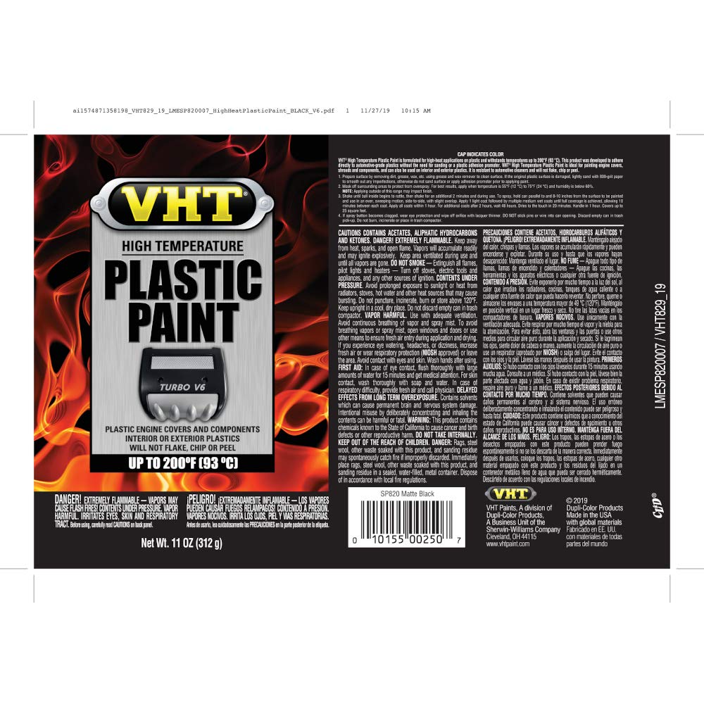 High Temperature VHT Duplicolor ESP820007 Black Plastic Paint, 11. Fluid_Ounces