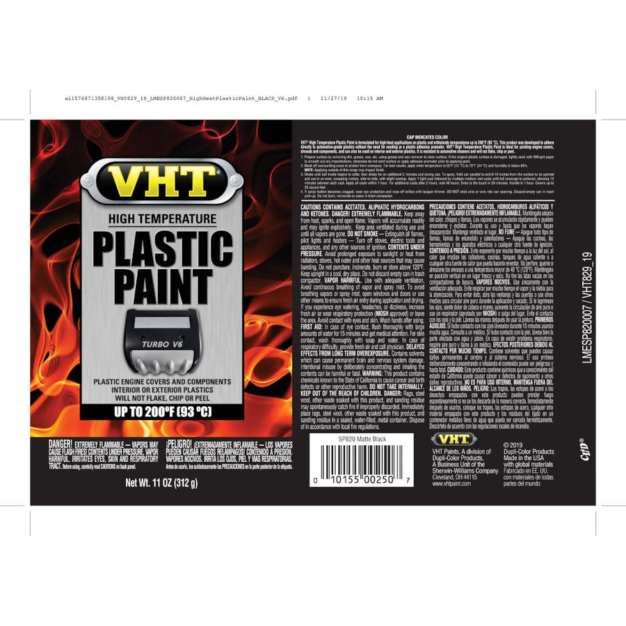 High Temperature VHT Duplicolor ESP820007 Black Plastic Paint, 11. Fluid_Ounces