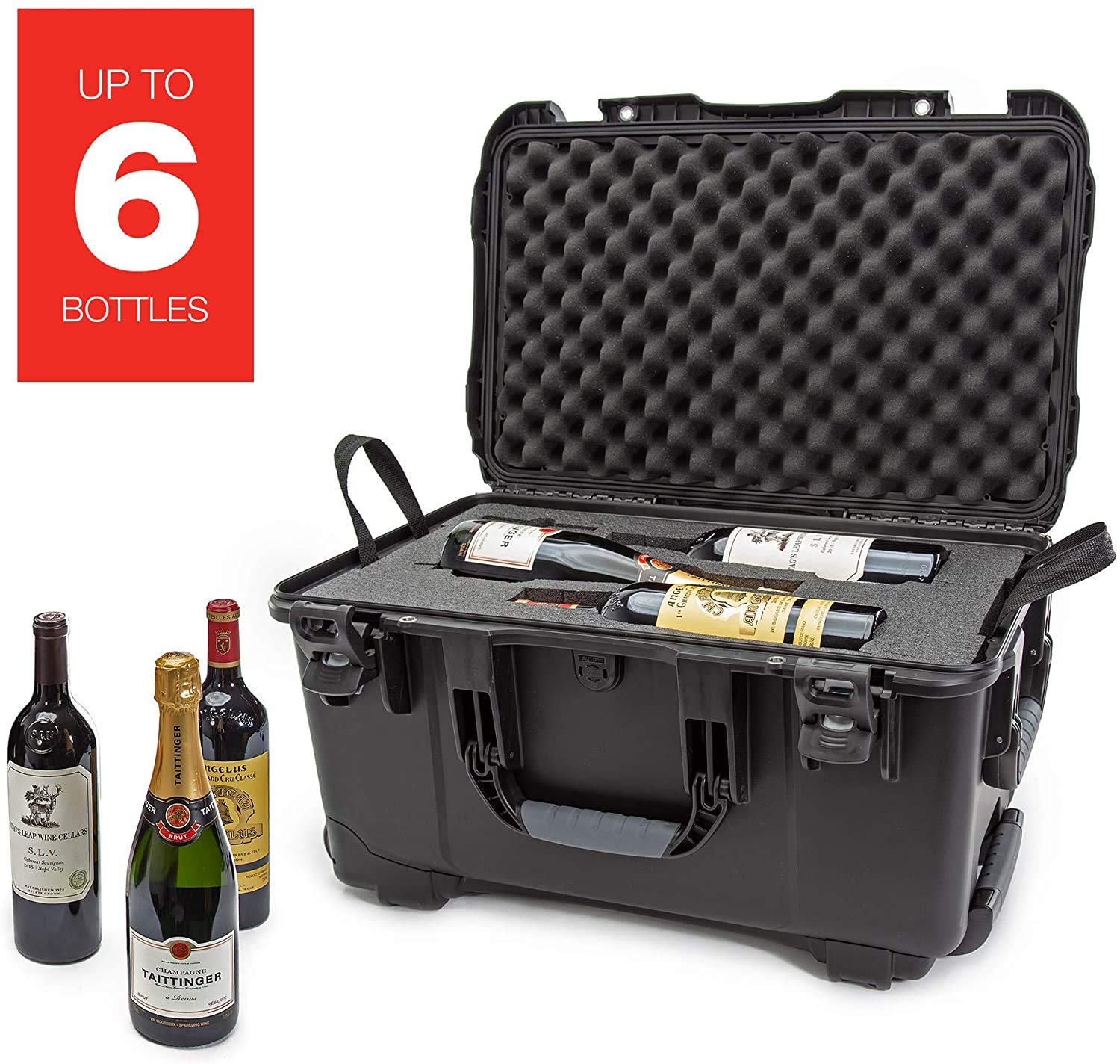 Nanuk 938 Travel Case Protective for 6 Bottles of Wine w/Wheels and Extendable Handle, TSA Approved - Black (938-6BTLS1)