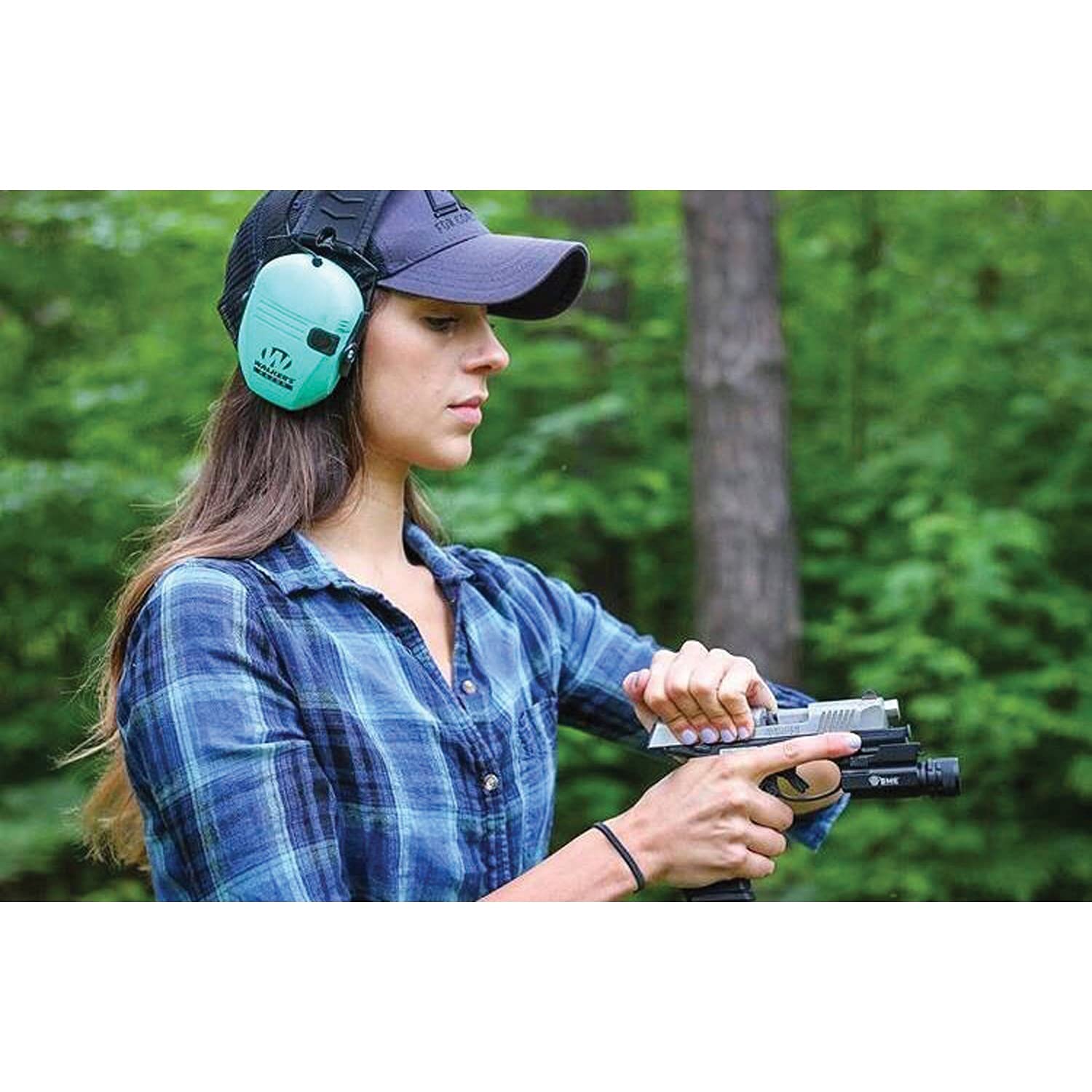 Walker's GWP-RSEM-LTL Slim Electronic Muff Light Teal, 2 'AAA' Batteries