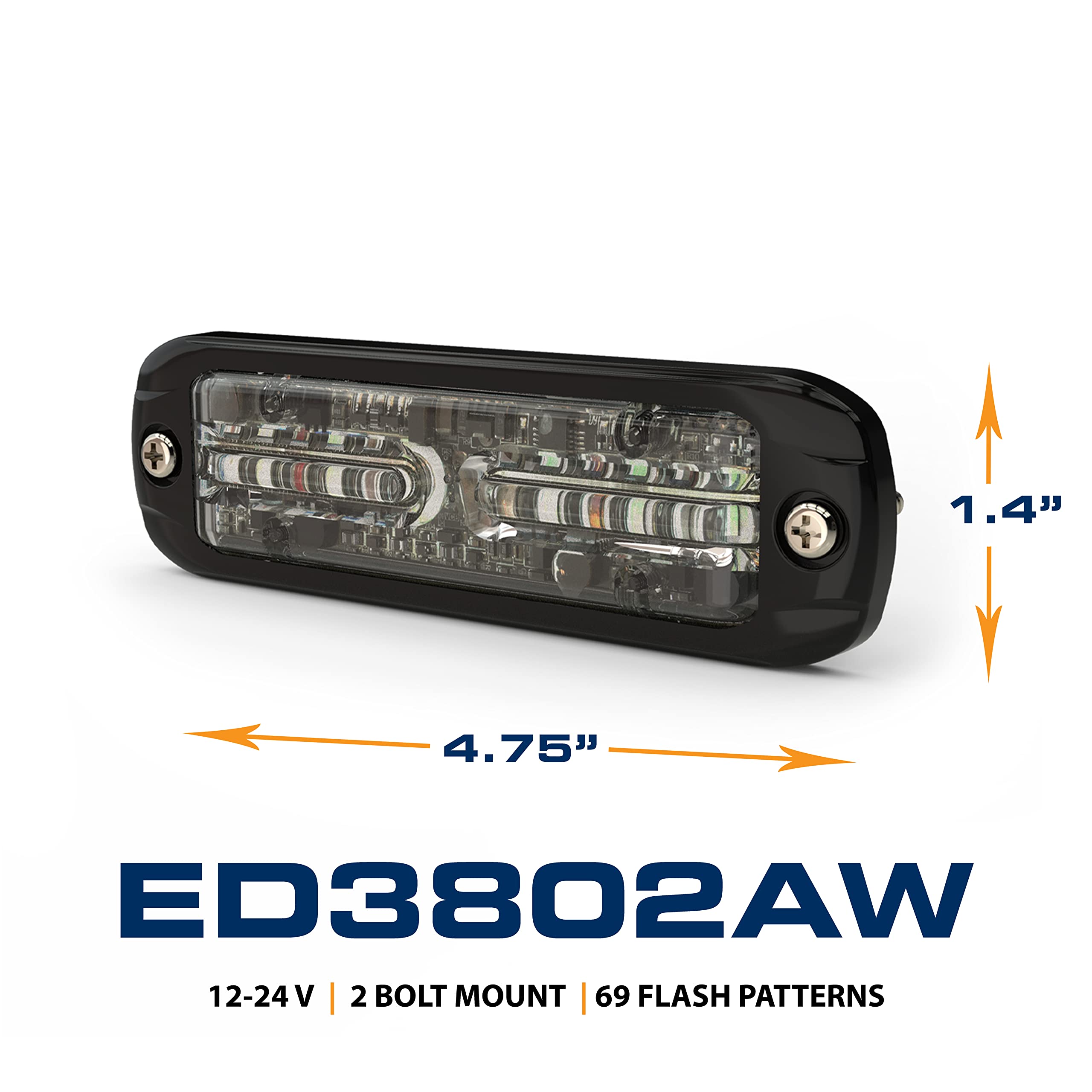 ECCO High-Intensity Amber White LEDs Directional 2 Bolt Mount 0.73 amps 12V 24V Waterproof Warning Light Construction Caution Lights for Truck off Road car Commercial Vehicles, 5 Year Warranty