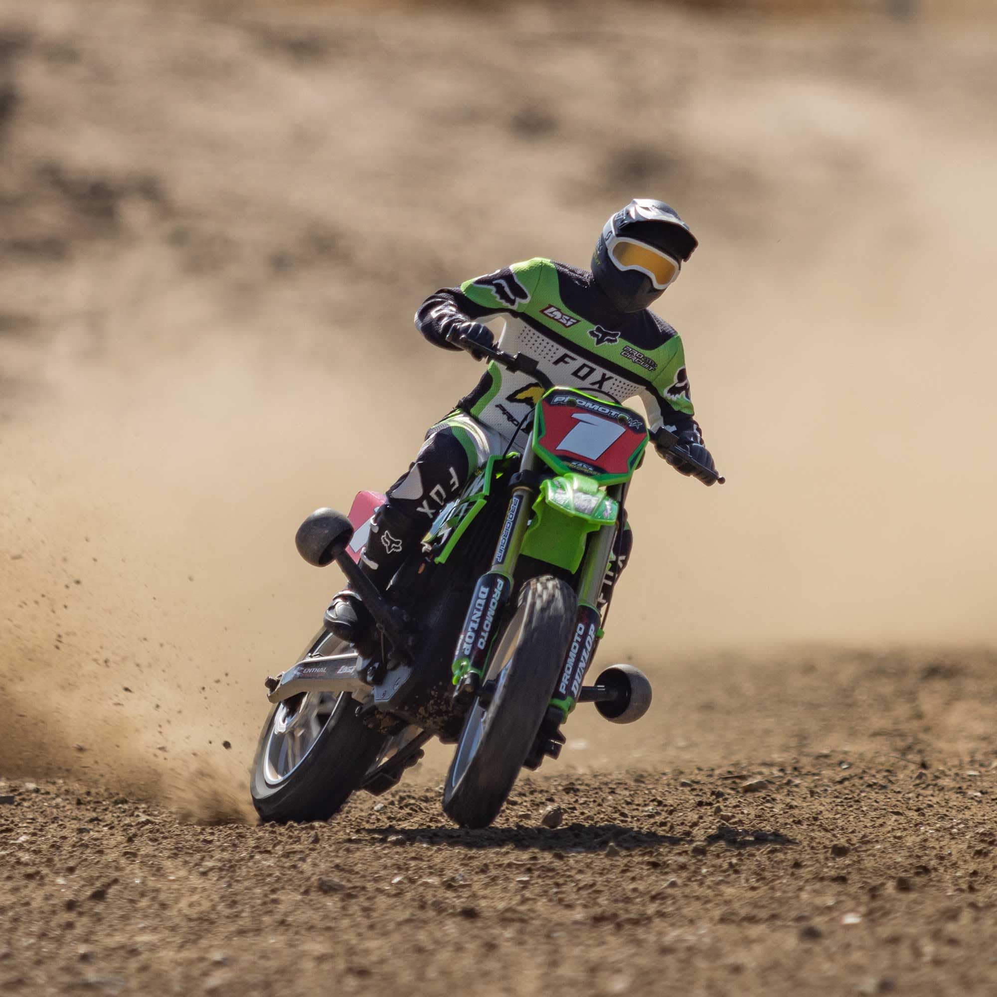 Losi Promoto-MX RC Motorcycle 1/4 Ready-to-Run Combo Includes Battery and Charger Pro Circuit LOS06002 Green