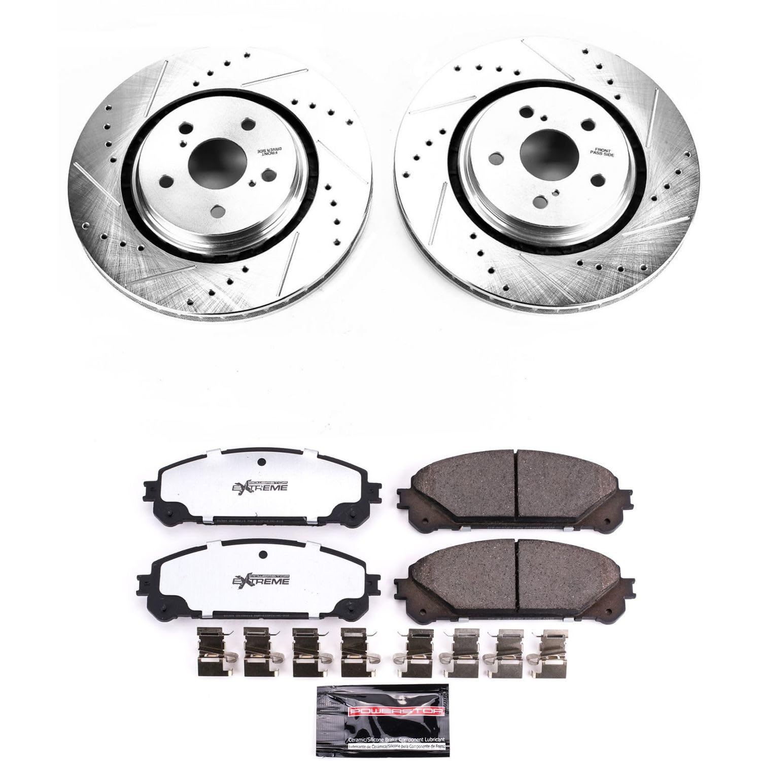 Power Stop Front Brake Kit For 2022 2023 2024 Lexus NX350h 2022 2023 2024 Lexus NX350 - Truck & Tow Carbon Fiber Ceramic Brake Pads & Drilled and Slotted Rotors Replacement, K7688-36