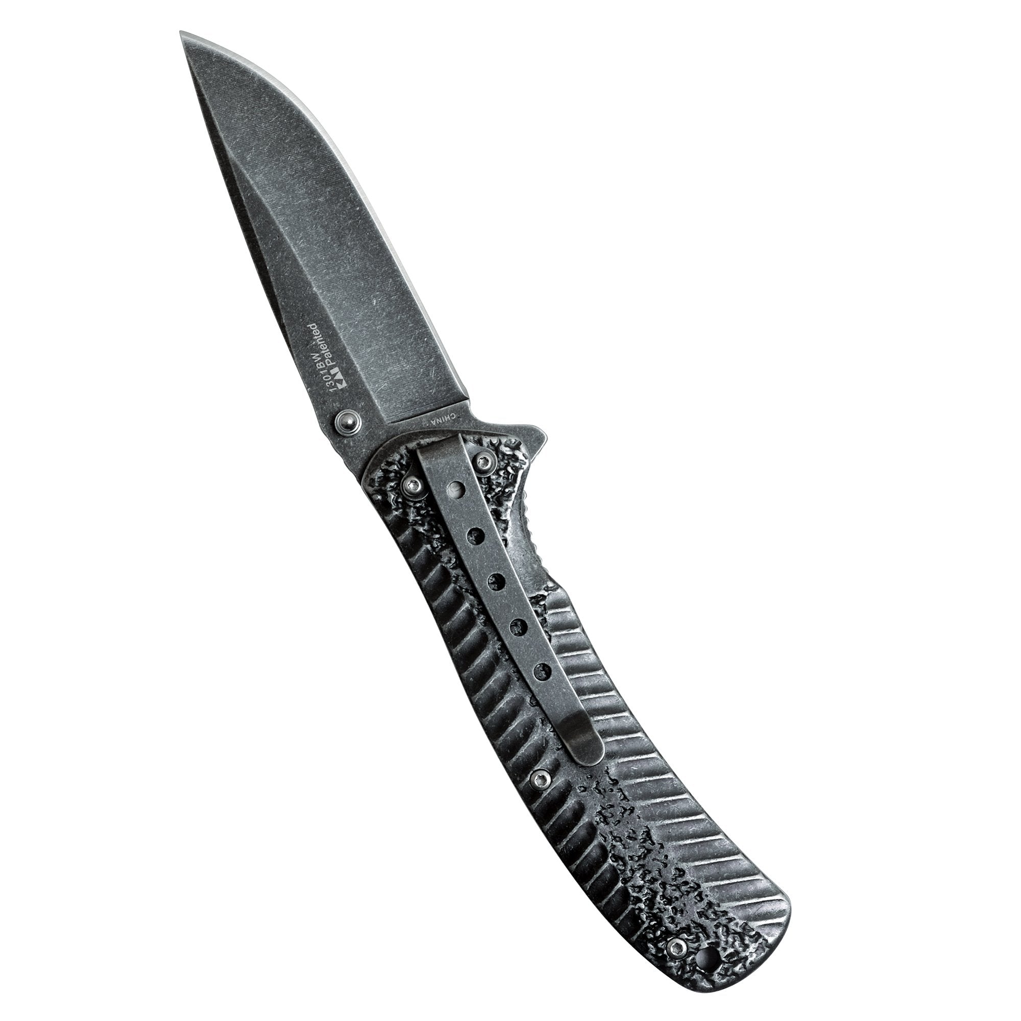 Kershaw Folding Pocket Knife Starter (1301BW); 4Cr14 Steel Blade With Black-Oxide BlackWash Finish, SpeedSafe Assisted, Single-Position Deep Carry Clip; 3.5 oz., 3.5 In. Blade, 7.9 In. Overall Length