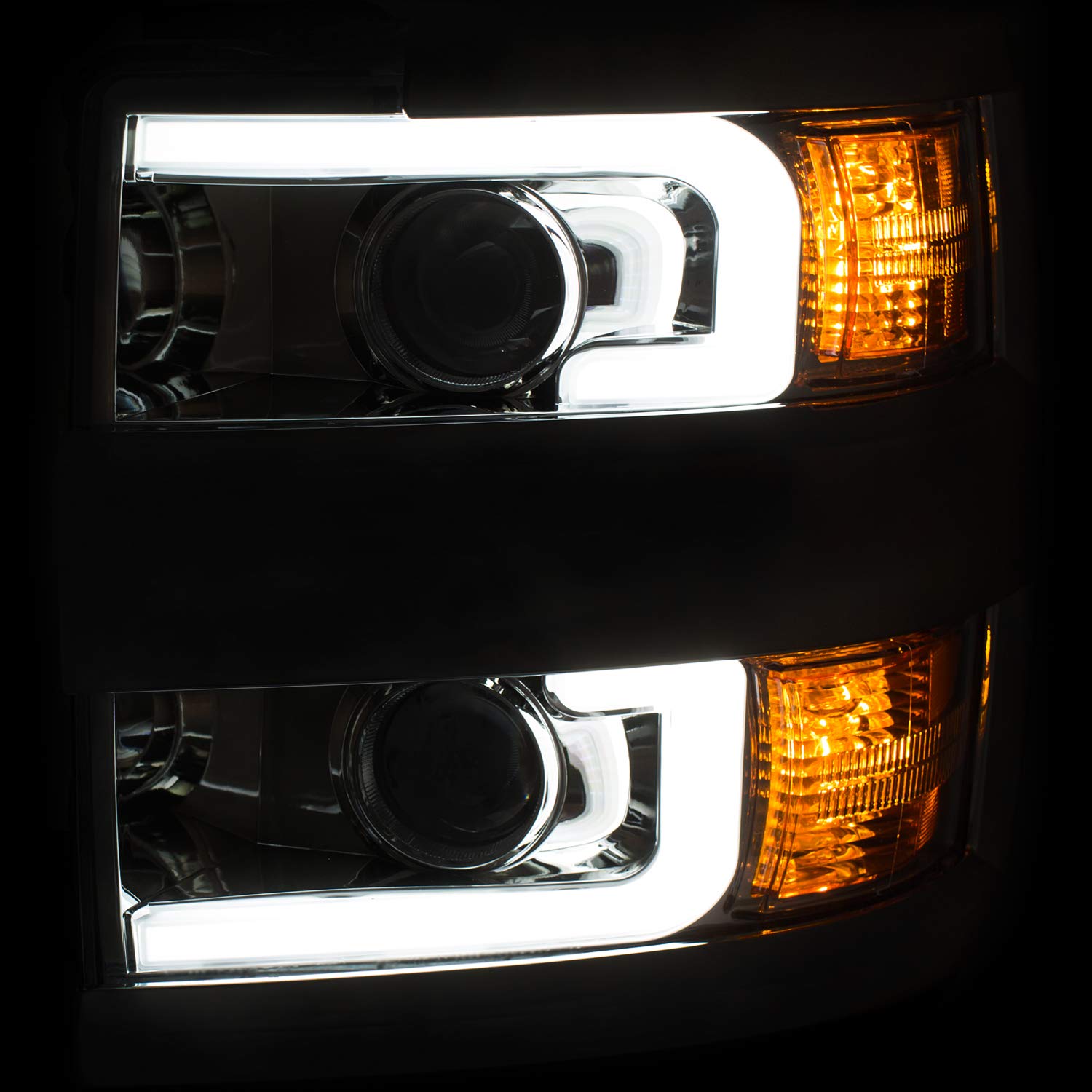 CHEVY SILVERADO 2500HD,3500HD 15-19 PROJECTOR SWITCHBACK HEADLIGHT CHROME W/AMBER AnzoUSA