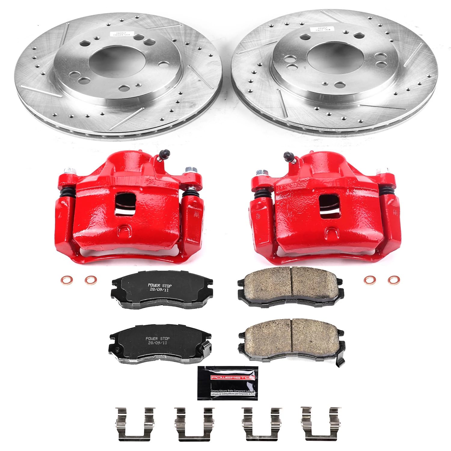 Power Stop Z23 Evolution Front Brake Caliper Kit KC681B- Brake Rotors, Carbon-Fiber Ceramic Brake Pads, Brake Calipers For Sebring, Avenger, Eagle Talon, Mitsubishi Eclipse [Model Specific]