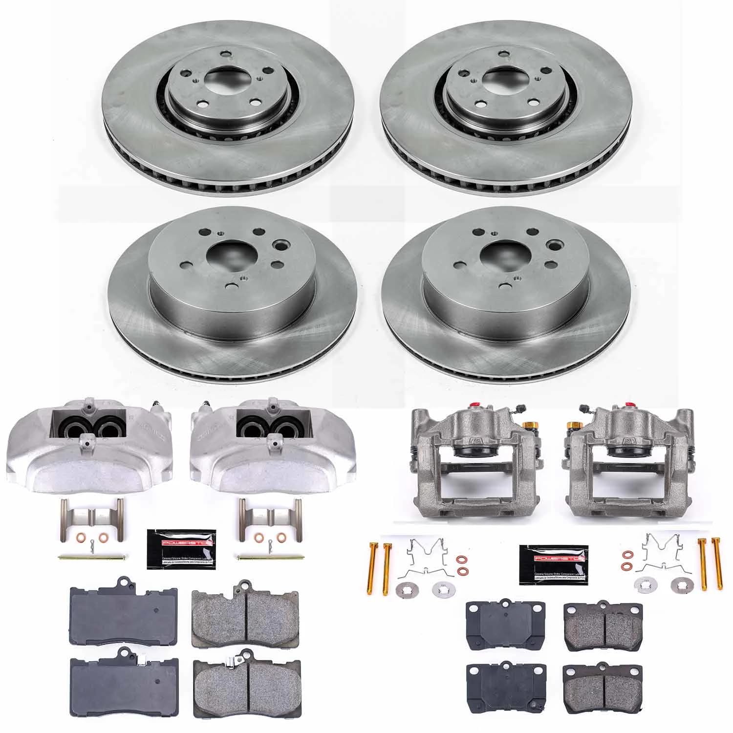 Power Stop Autospecialty KCOE4071 Replacement Front and Rear Caliper Kit-Rotors, Ceramic Brake Pads, Calipers For Lexus GS350 2007-2011 [Model Specific]