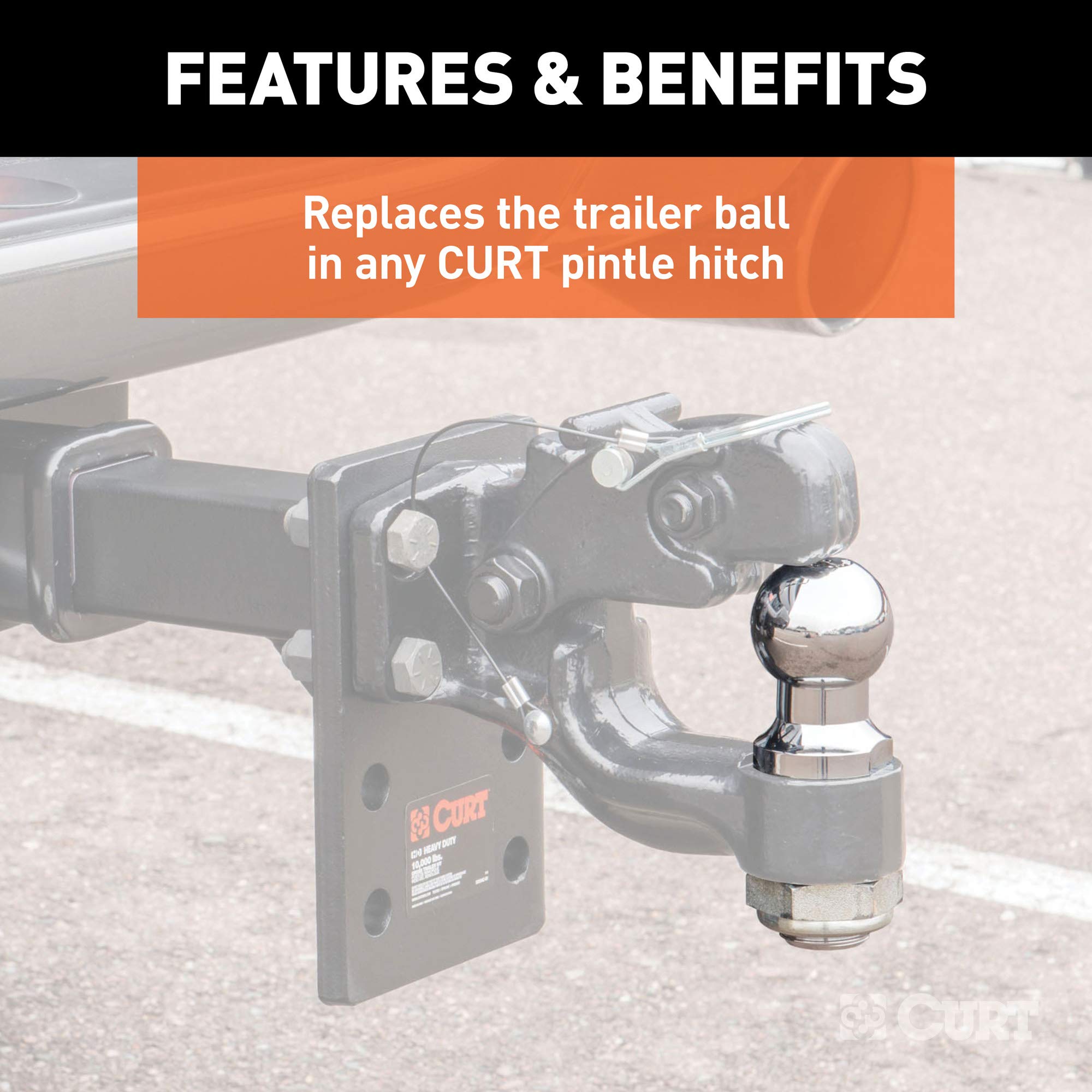 CURT Replacement 1-7/8-Inch Pintle Hitch Ball 48810, 6,000 lbs, 1-1/4-Inch Shank Diameter