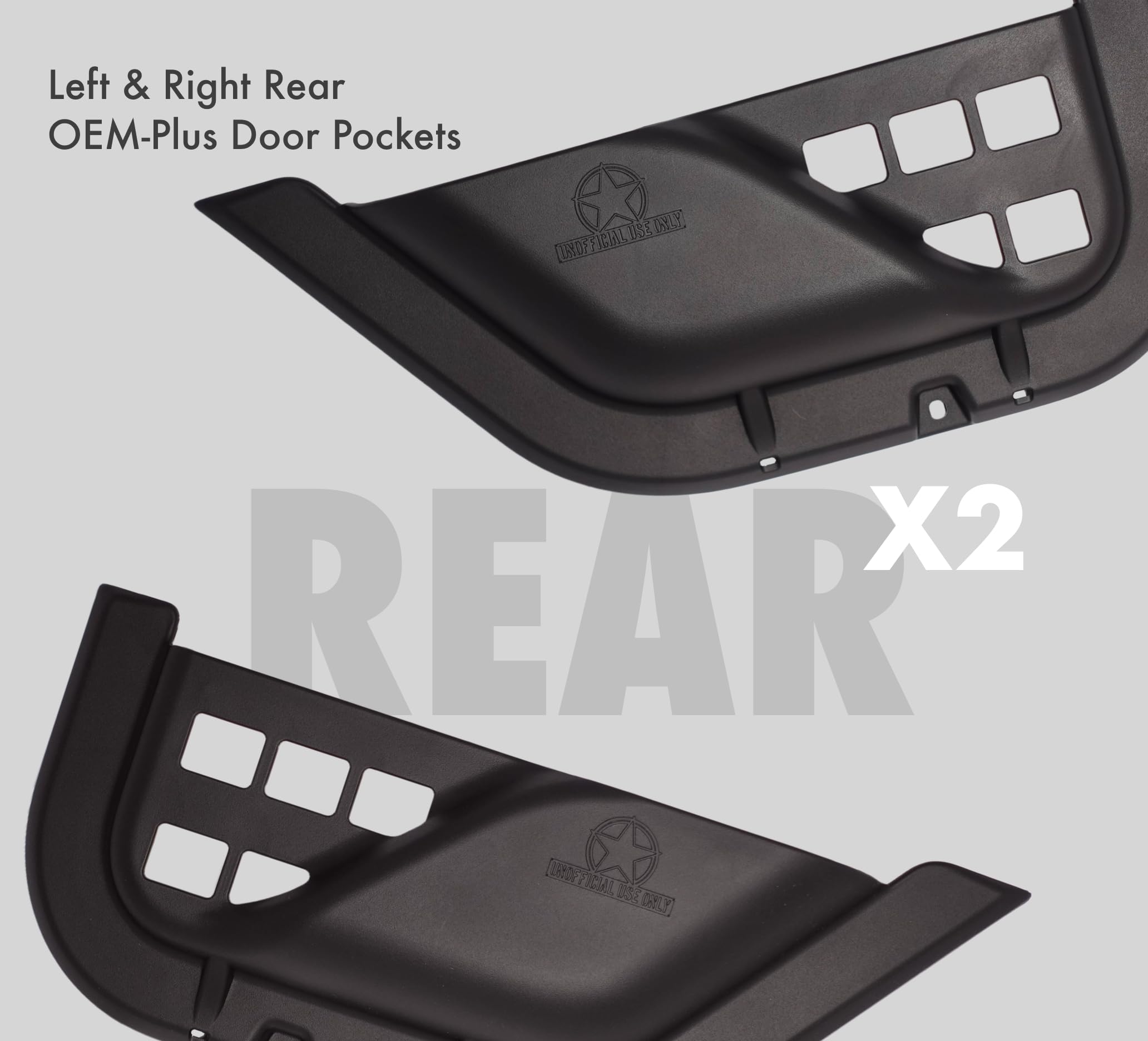 4-Door Pockets for Jeep Wrangler JL, JLU, JT Gladiator Unofficial USE ONLY™ | Saggy Net Replacement | Electric Seat Compatible | Designed and Made in USA
