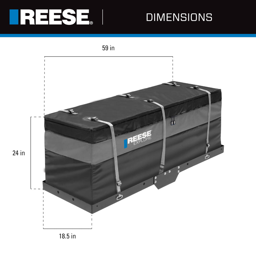 Reese 63604 Explore Amigo Hitch Mount Cargo Carrier Bag, 59 Inch x 18.5 Inch x 24 Inch, Rainproof, Fit On A Most Full-Size Hitch Mounted Cargo Carriers.