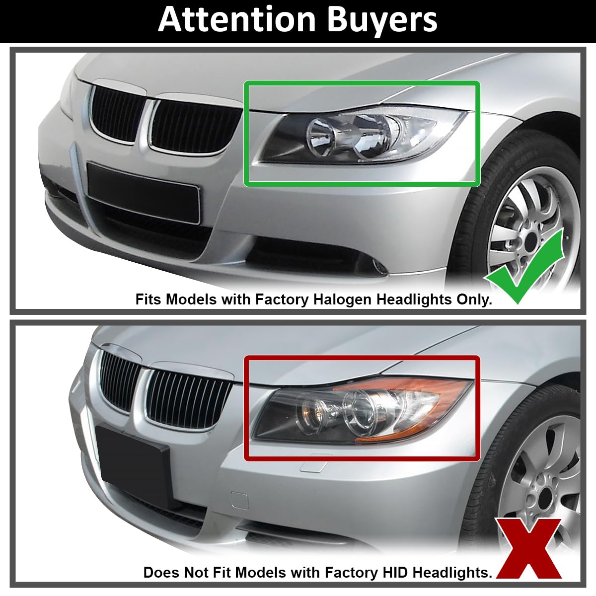 Black Smoke SPEC-D TUNING Dual Projector Headlights with 3D LED Tube and Startup Animation Compatible with 2006-2011 BMW 3-Series E90 Sedan/E91 Wagon, Left + Right Pair Headlamps Assembly