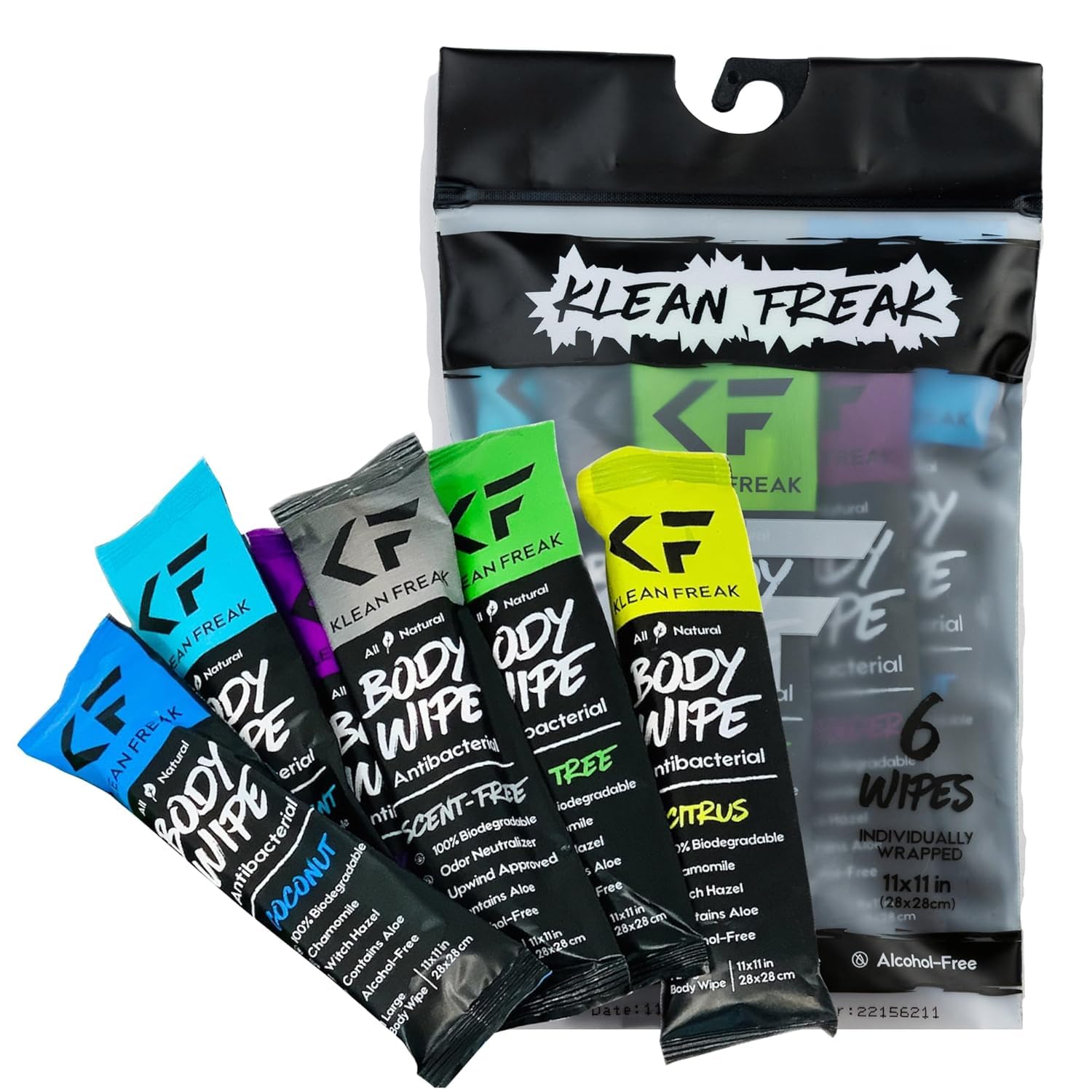Body KLEAN FREAK Wipes 6-Count - Original Disposable Wipes, Individually Wrapped for the Gym, Workout, Hiking, Travel, and Sport (Mixed Trial 6 Pack)