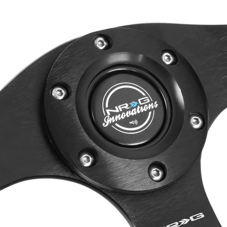NRG Innovations Reinforced Steering Wheel NRG-RST-024MB-R-RD - 320mm Sport Leather Flat Bottom with Red Center Mark, Red Stitching