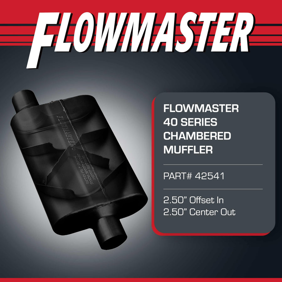 Flowmaster 40 Series Muffler Original Chambered – 2.50” Offset In / 2.50” Center Out – Aggressive Sound – 16-Gauge Aluminized Steel – For Muscle Cars, Street Rods, Trucks, SUVs & Strip Builds (42541)