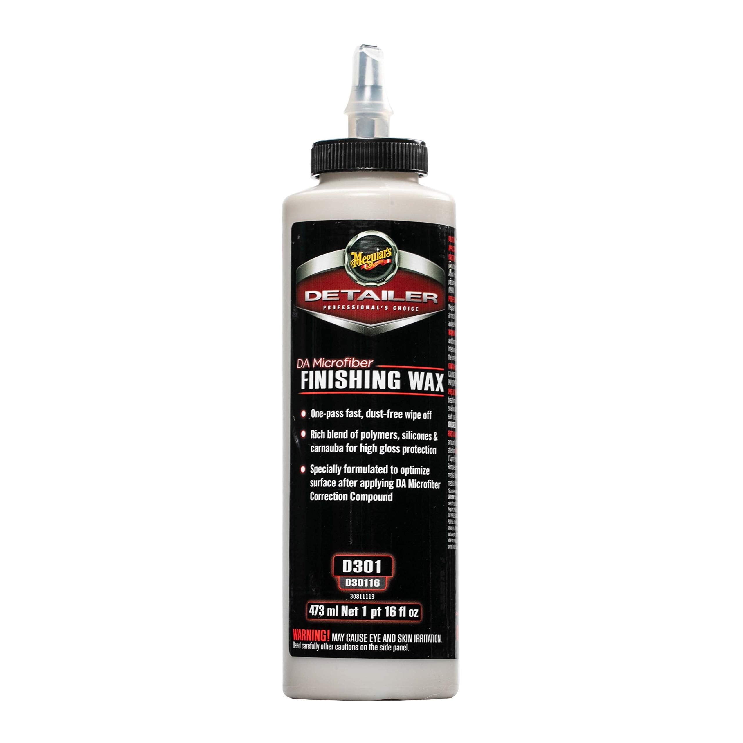 Meguiar's DA Microfiber Finishing Wax D30116 - Pro Microfiber Wax That's Easy to Use and Removes Light Defect while Protecting, Ideal for a DA Microfiber Finishing Disc, 16 Oz