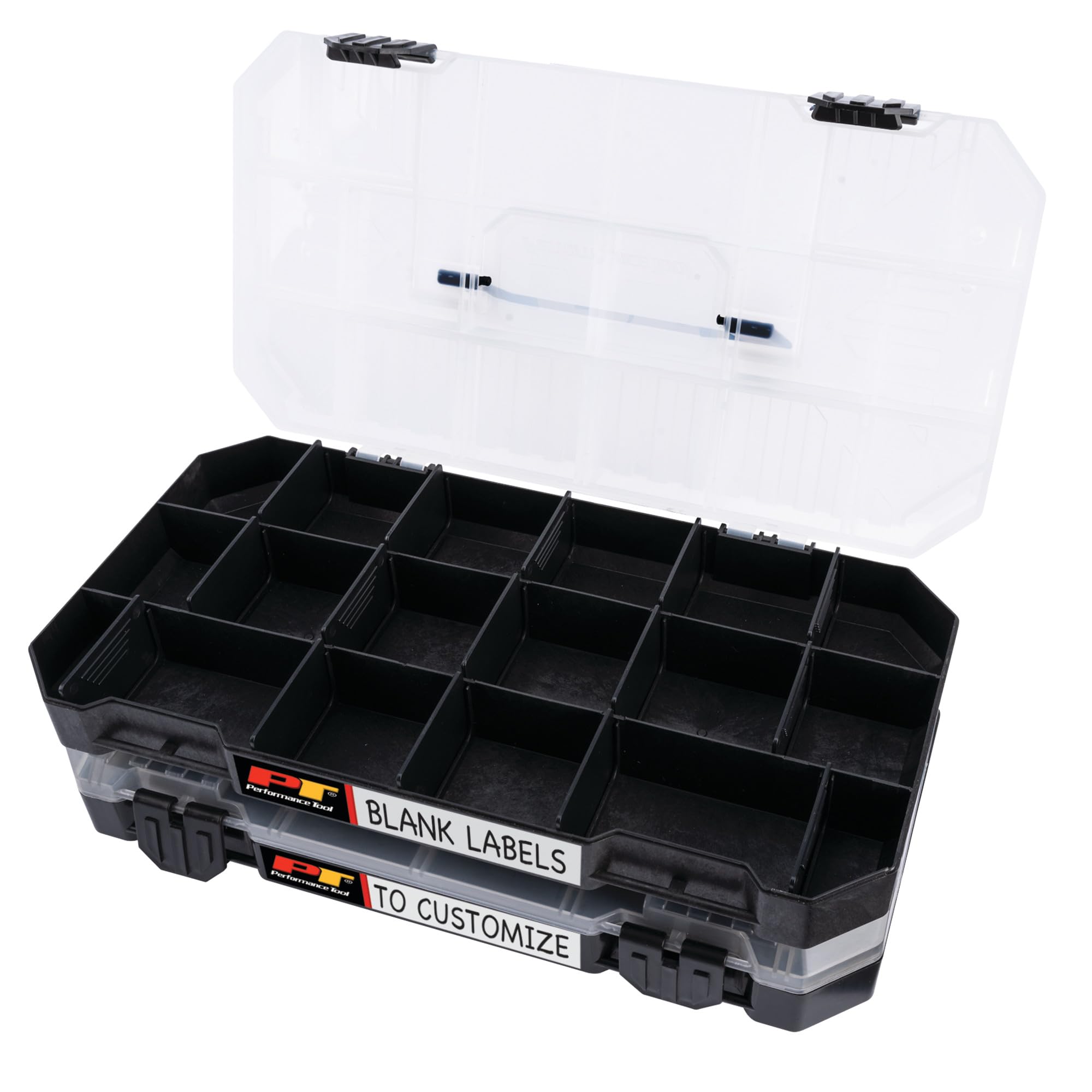 Stackable Performance Tool W5266 Storage Bins with Removable Dividers and Secure Latches for Hardware Organization and Portability