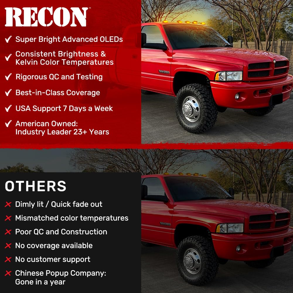 RECON - Fits 1999-2002 Dodge RAM HD 2500/3500 Clear Lens Ultra Bright LED Amber Cab Roof Lights