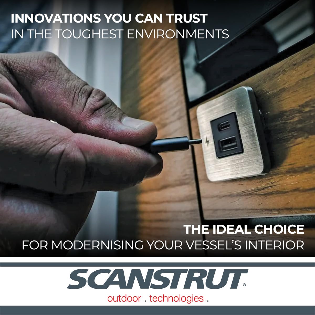 Scanstrut USB-A & USB-C SC-TILE-11 Interior Charging Socket, 12/24V Ultra-Low Profile Fast Charger, Brushed Stainless Steel Bezel, Flush-Mount USB Charger for Boats, RVs & Vehicles